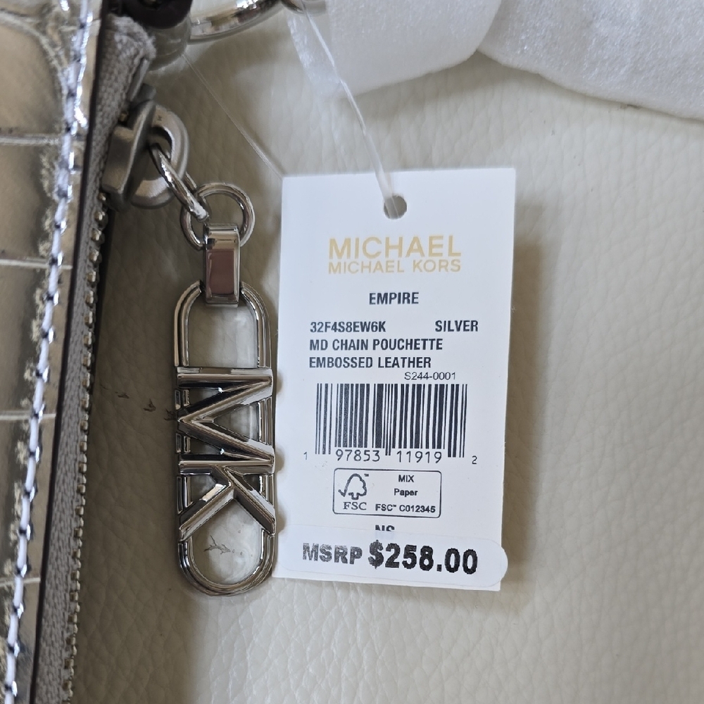 Michael Kors Silver Crossbody Bag with Croc-Embossed Design - Picture 6 of 13